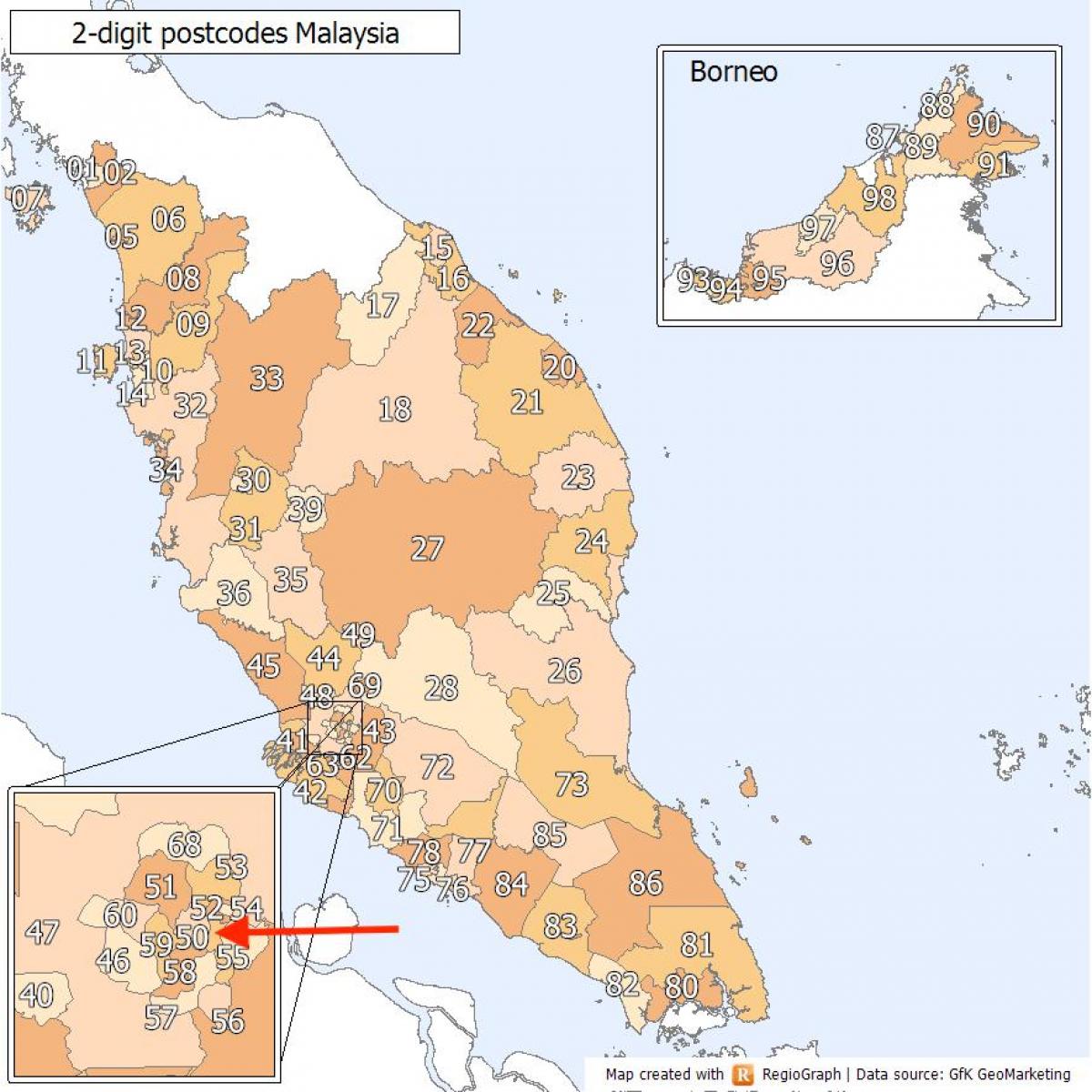 Карта почтовых индексов Куала-Лумпура (KL)